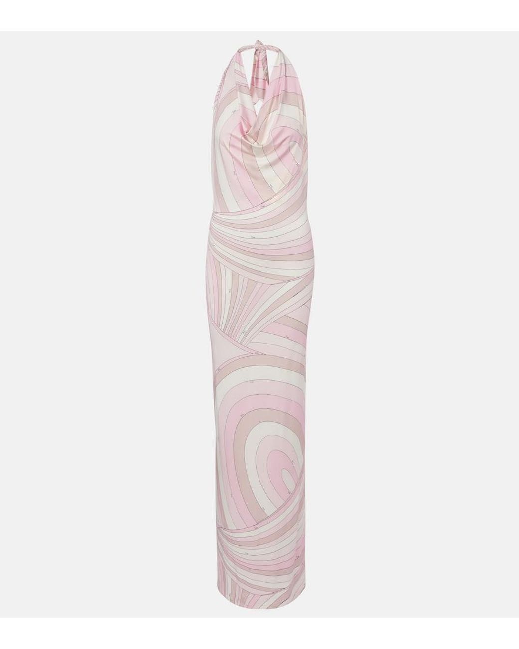 Emilio Pucci Pink Iride Halterneck Satin Jersey Maxi Dress