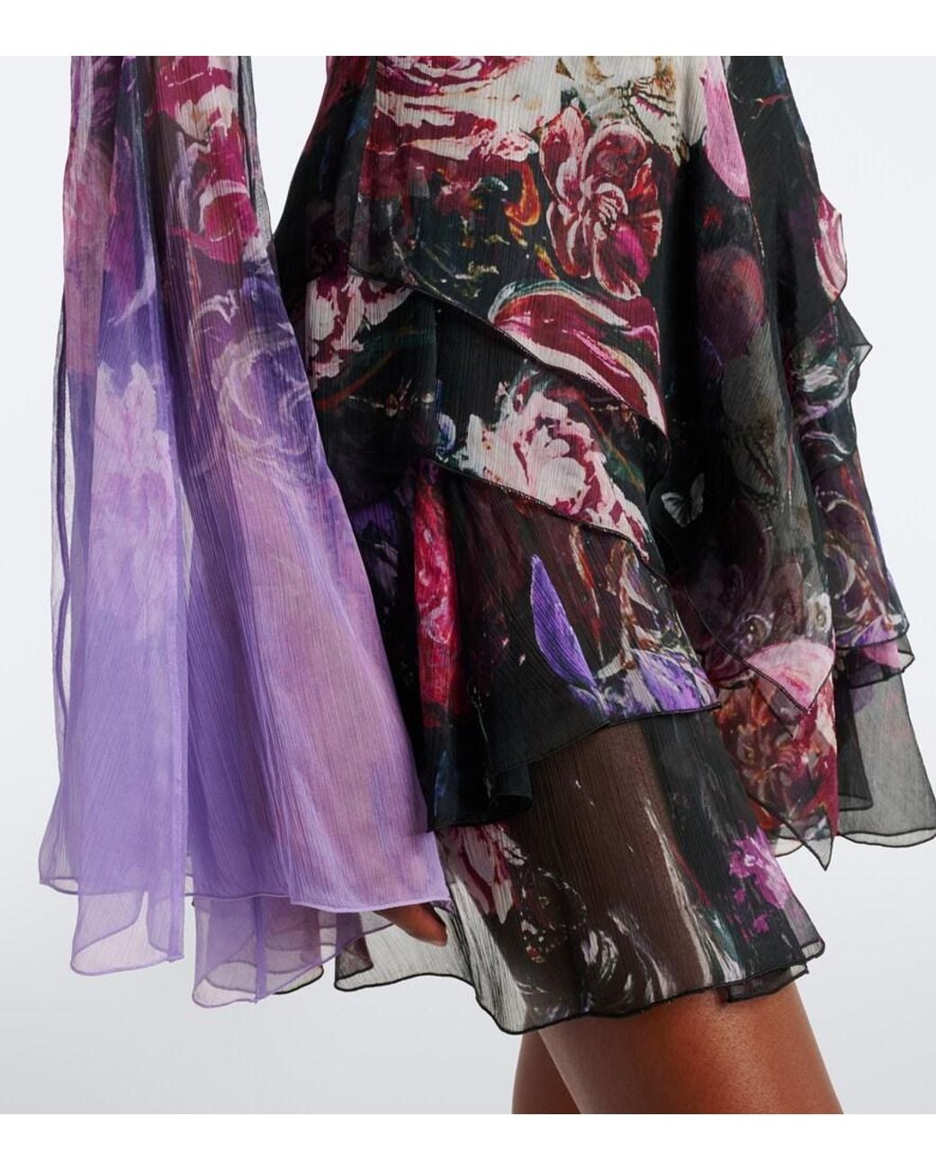 Roberto Cavalli Purple Floral Open-Back Silk Minidress