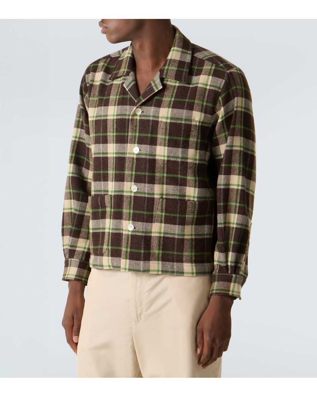Bode Green Woodcrest Plaid Wool Flannel Overshirt for men
