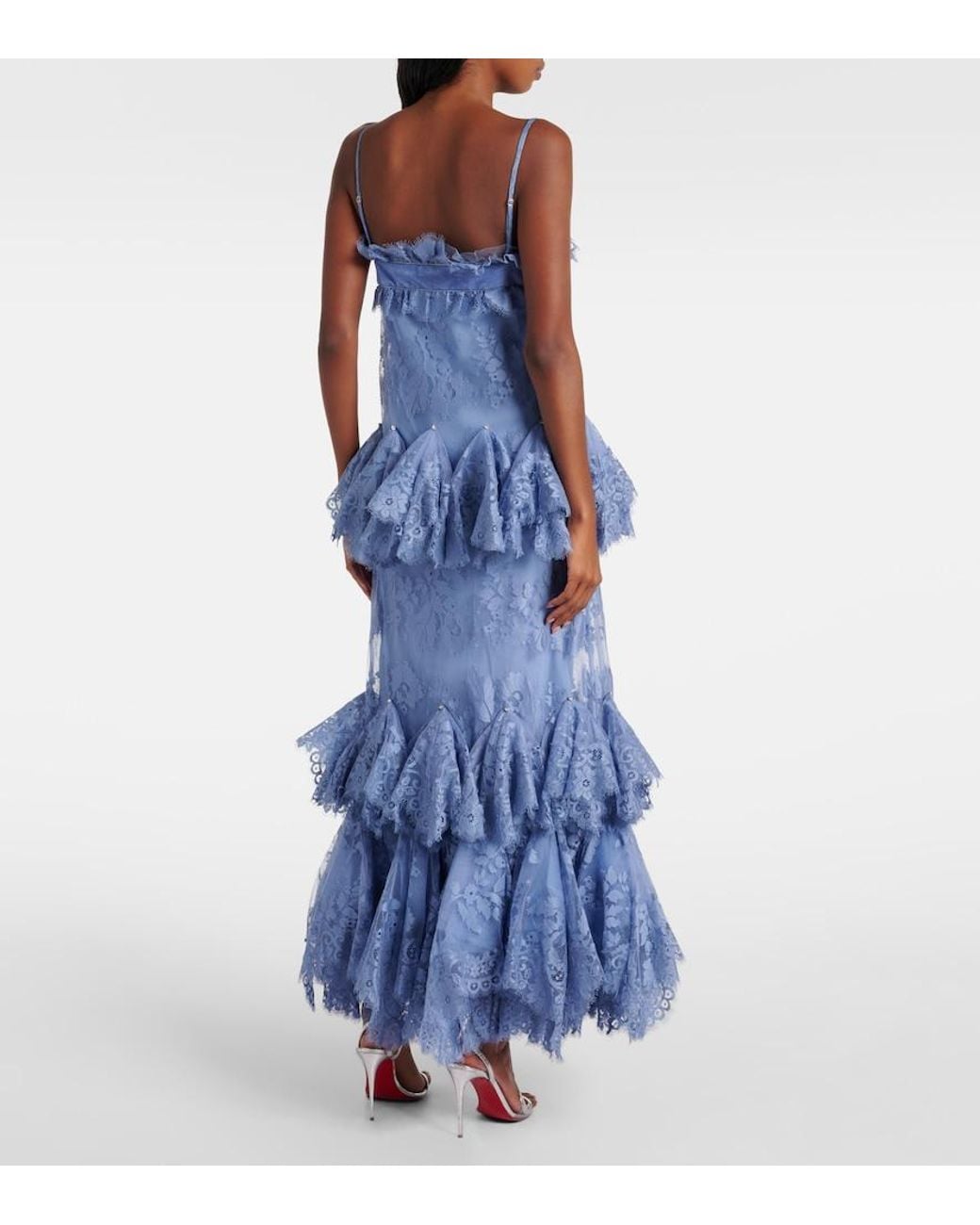 Zimmermann Blue Eden Ruffled Lace Gown