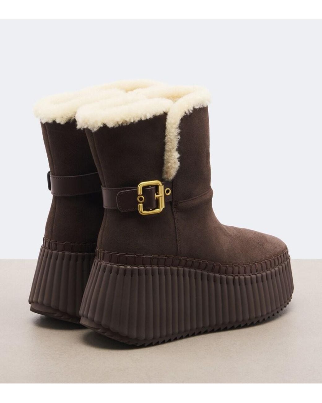 Chloé Brown Nama Suede Platform Ankle Boots