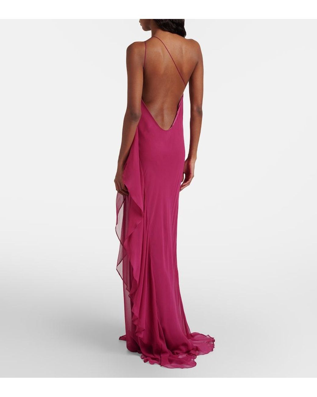 The Sei Pink One-Shoulder Ruffled Silk Gown