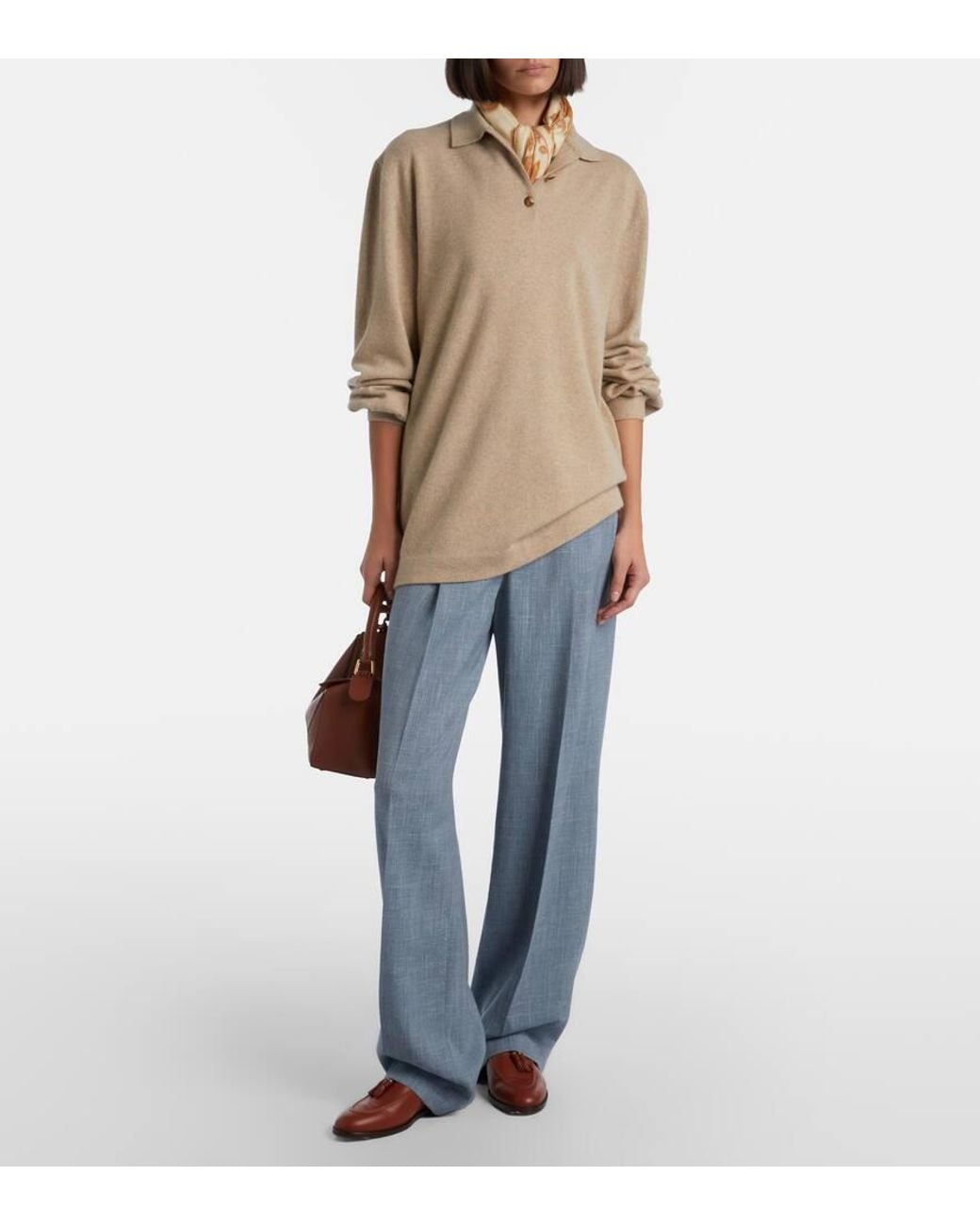 Loro Piana Natural Classic Cashmere Polo Sweater