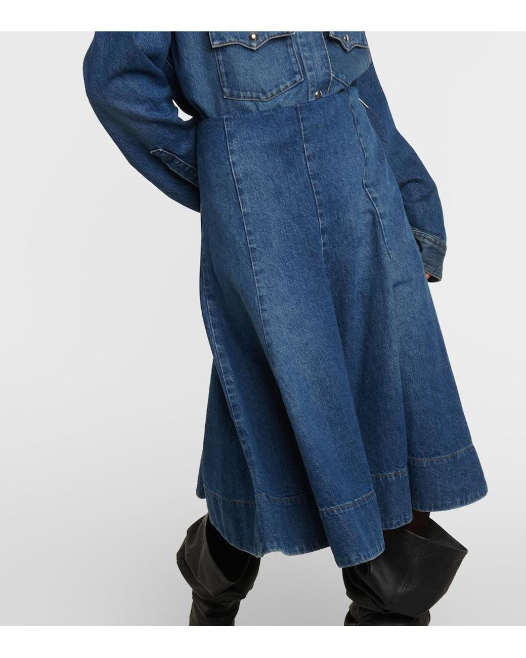 Khaite Blue Lennox Denim Midi Skirt
