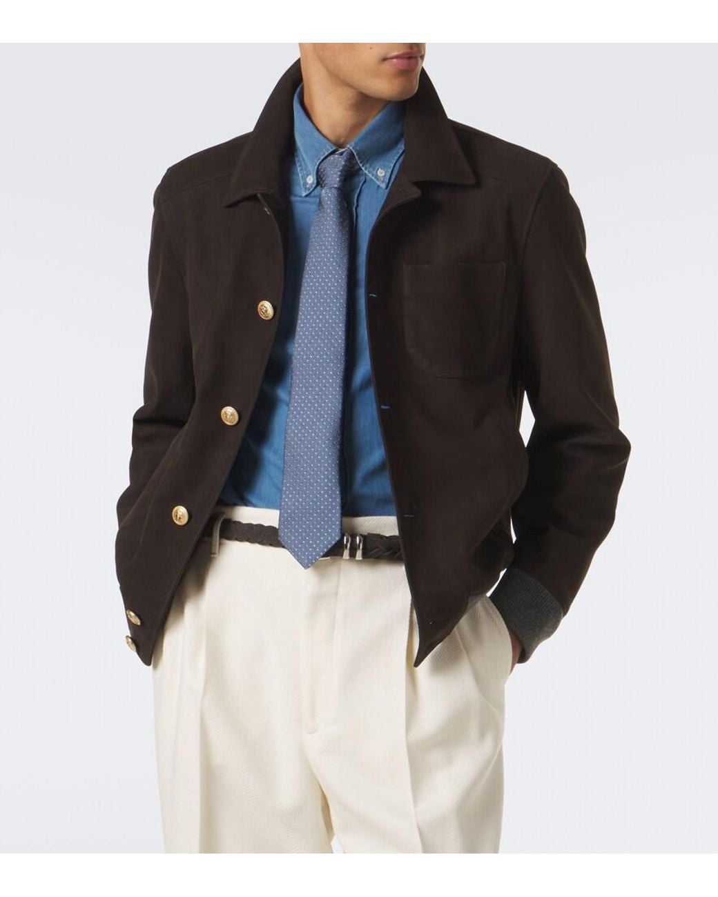 Brunello Cucinelli Black Cashmere-Trimmed Leather Blouson Jacket for men