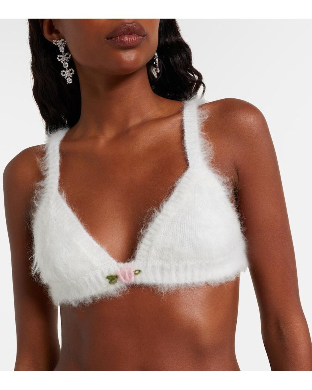 Alessandra Rich White Mohair And Wool-Blend Bra Top