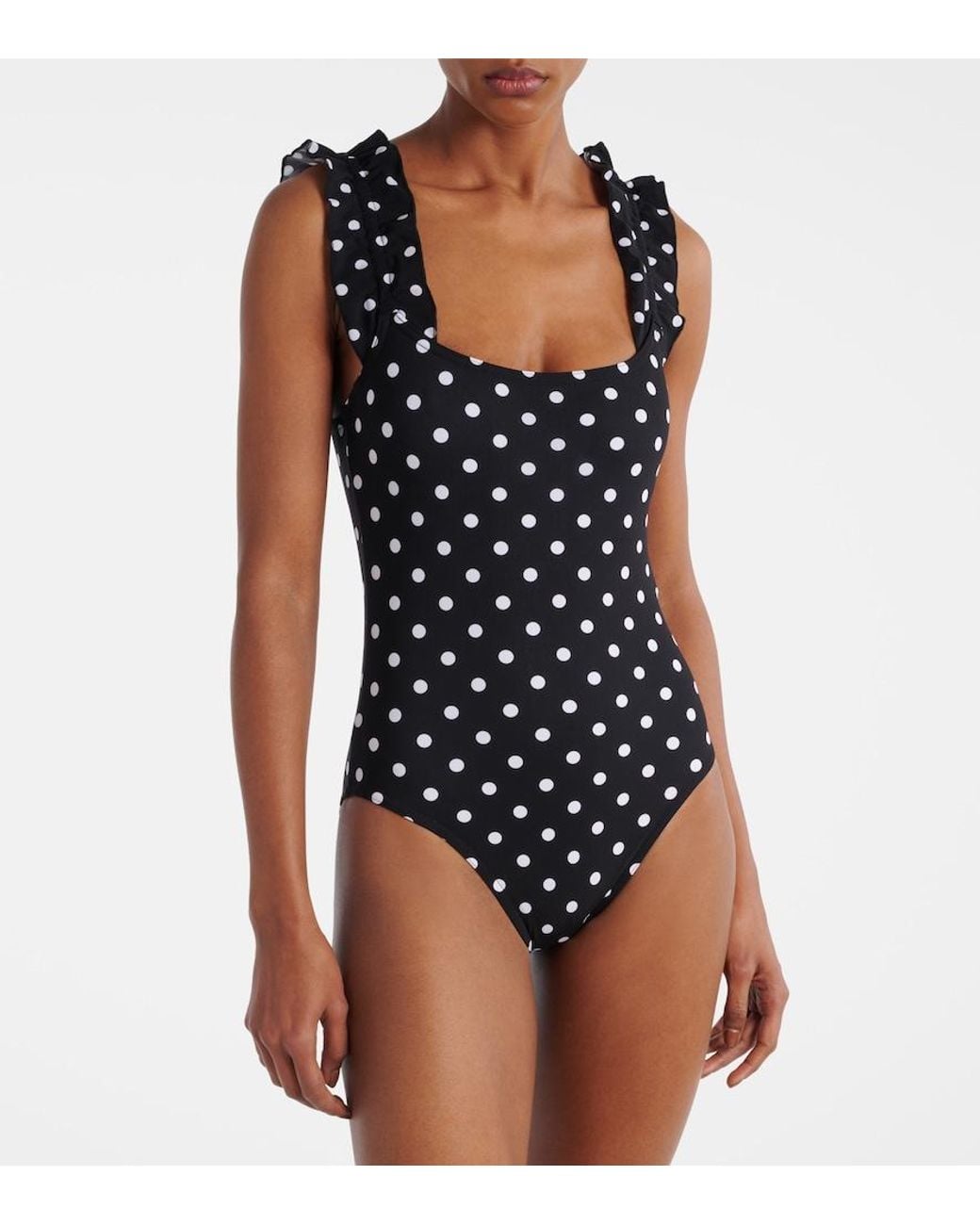 Karla Colletto Black Polka-Dot Ruffled Swimsuit