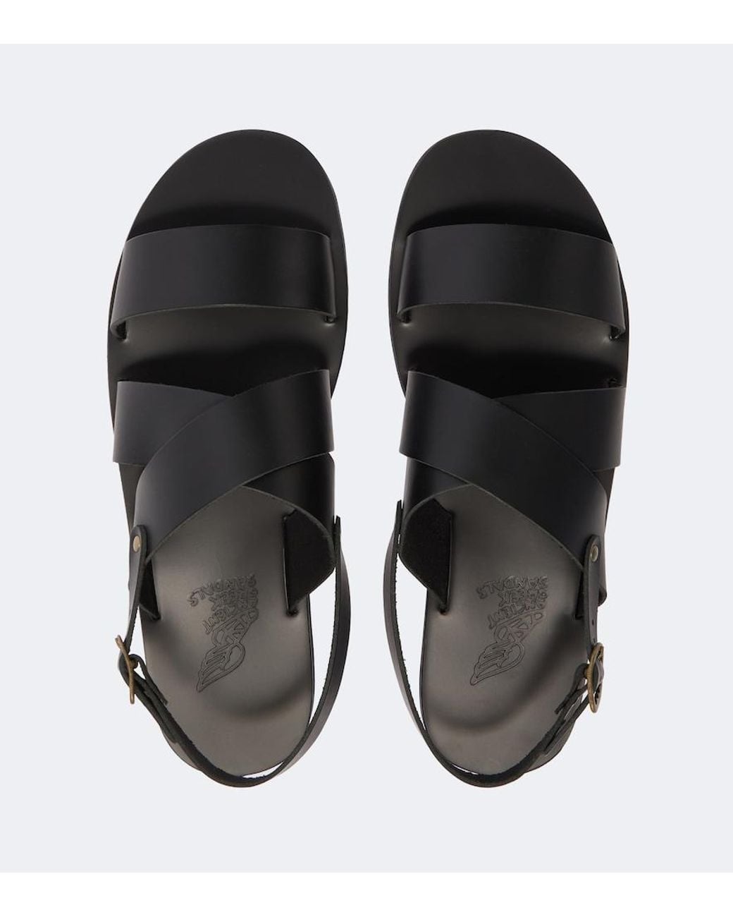 Ancient Greek Sandals Black Miltos Leather Slingback Sandals for men