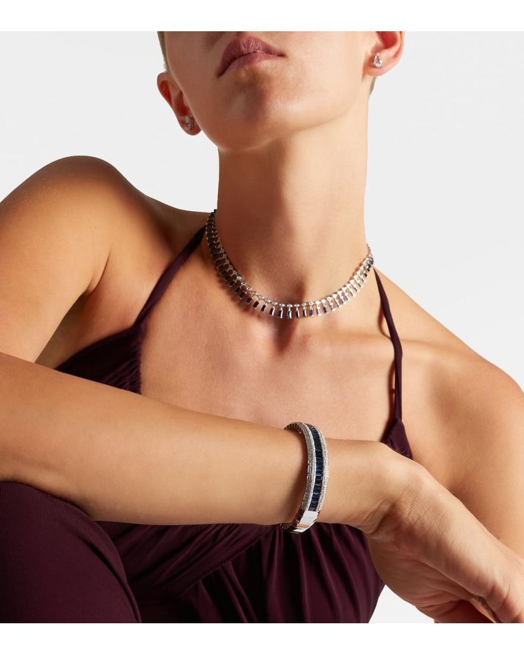 SHAY Metallic Stretch 18Kt Bracelet With Sapphires And Diamonds