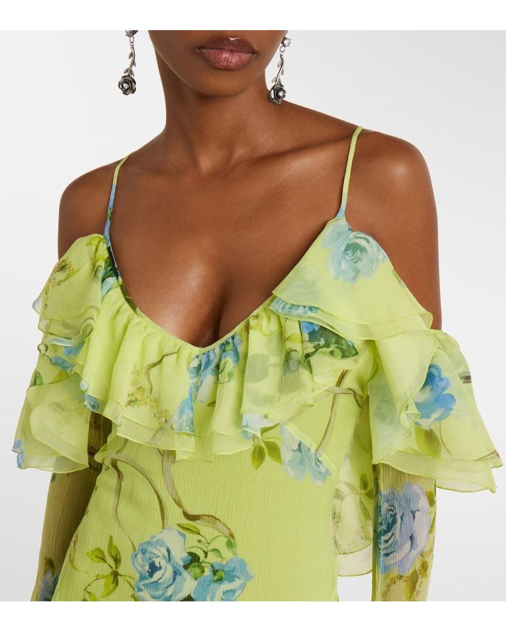 Blumarine Green Floral Silk Crepe Gown