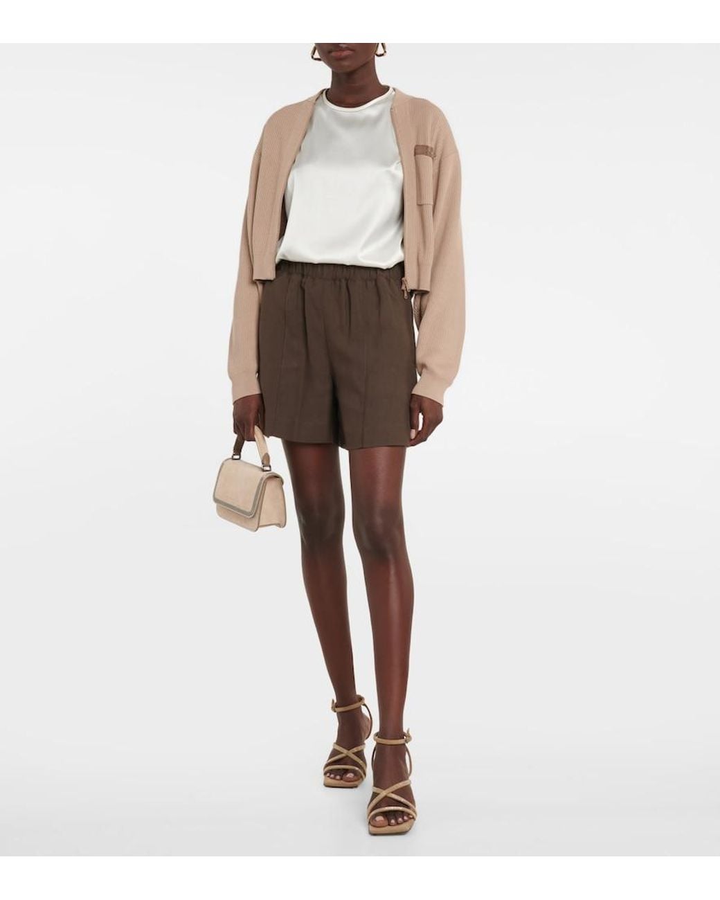 Brunello Cucinelli White Silk-Blend Satin T-Shirt