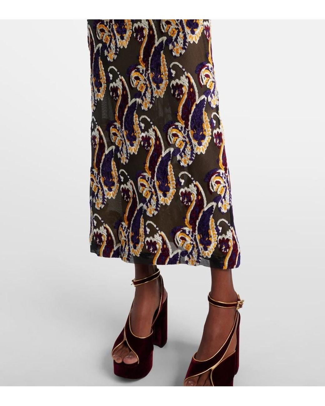 Etro Multicolor Paisley Semi-Sheer Midi Dress