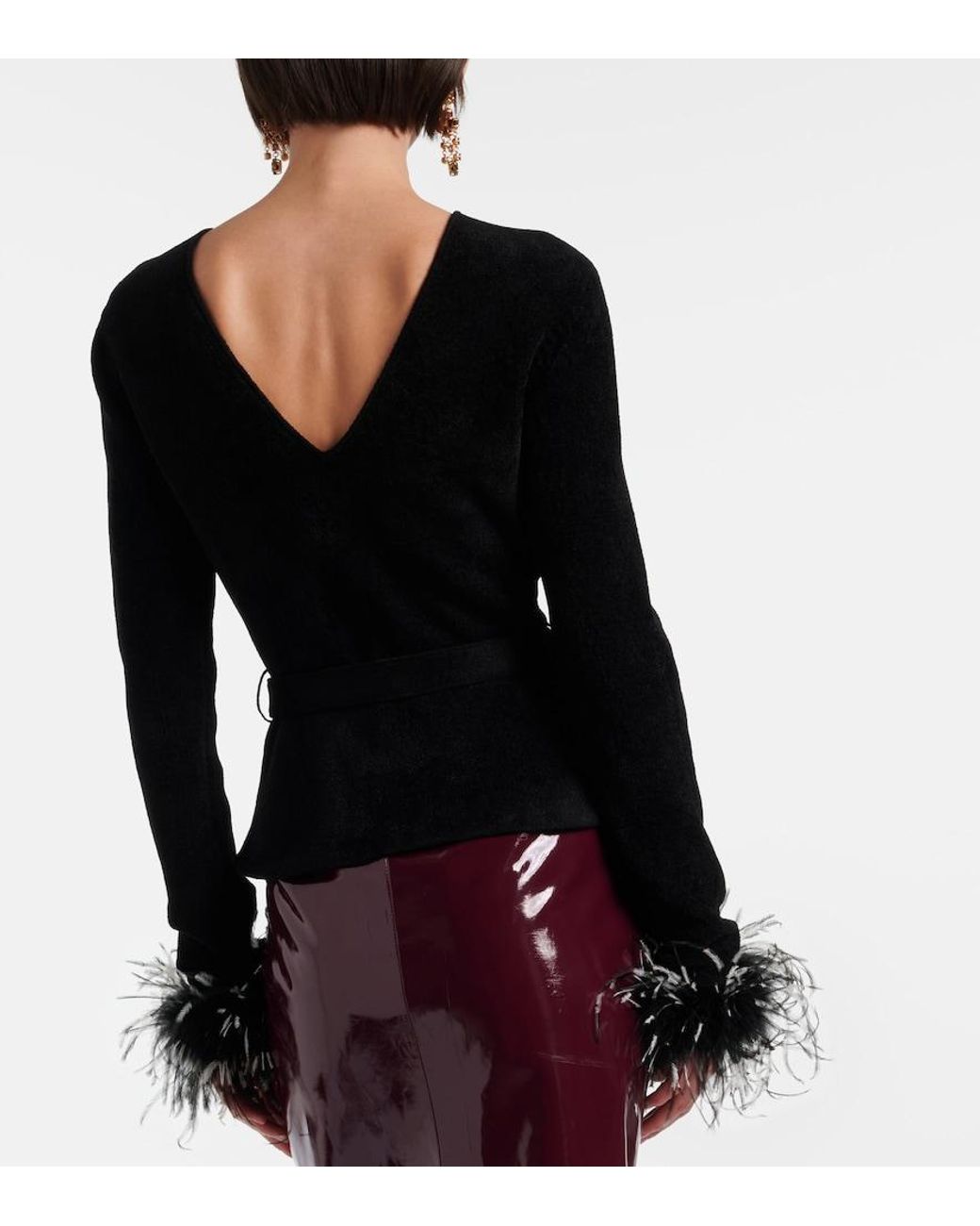 Jersey Con Plumas Y Cinturon Self-Portrait de color Black