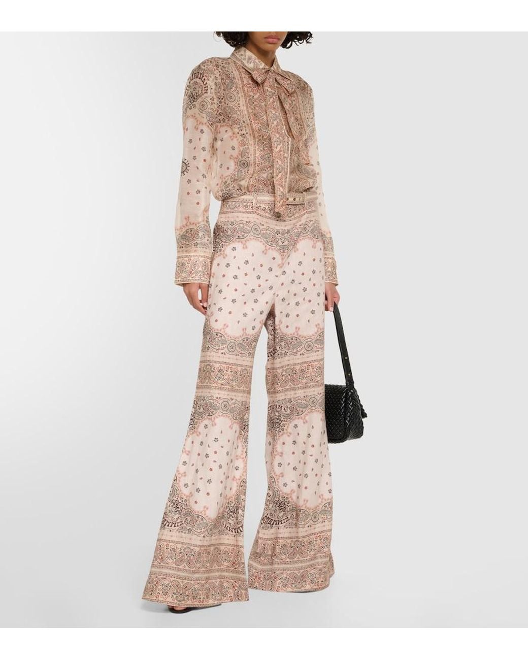 Zimmermann Natural Belted Paisley-print Linen Flared Pants