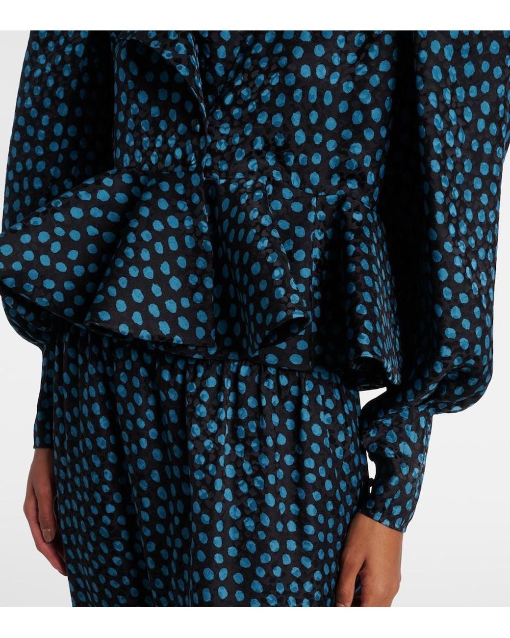 Chloé Blue Polka-Dot Peplum Silk Jacquard Blouse