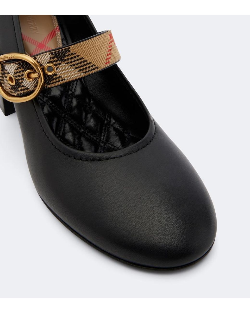 Burberry Black Robin Check Leather Pumps