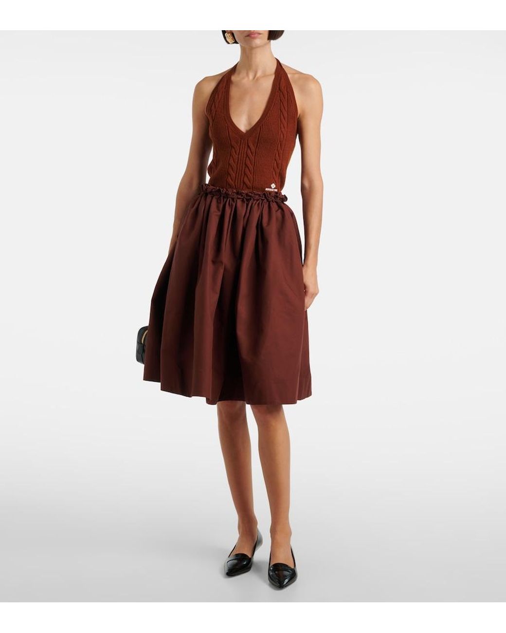 ShuShu/Tong Red Ruffled Cotton Midi Skirt