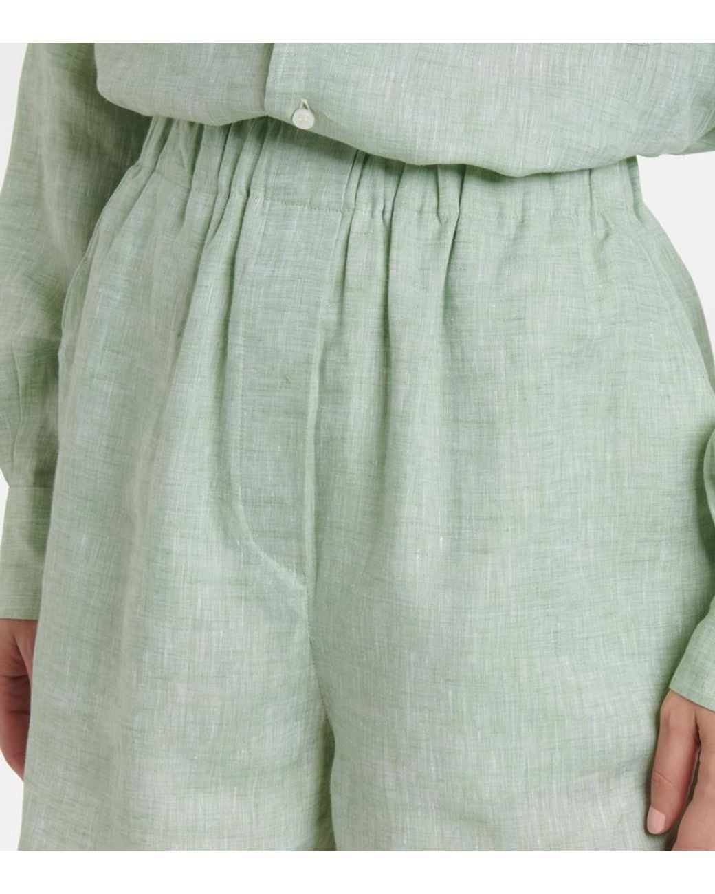 Loro Piana Green Angelo High-Rise Linen Bermuda Shorts