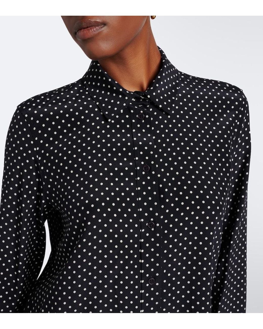 Nili Lotan Blue Gana Polka-Dot Silk Shirt