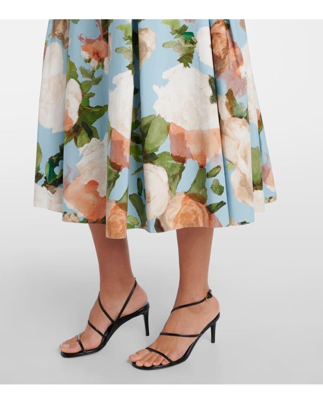 Erdem Green Floral Pleated Cotton Midi Skirt
