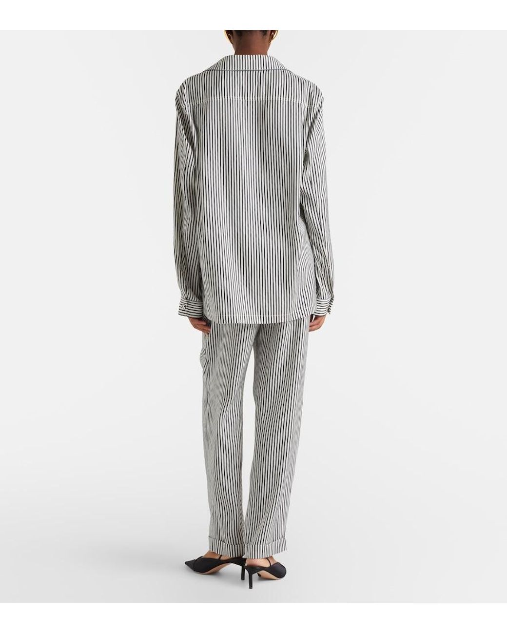 Tom Ford Gray Striped Silk Straight Pants