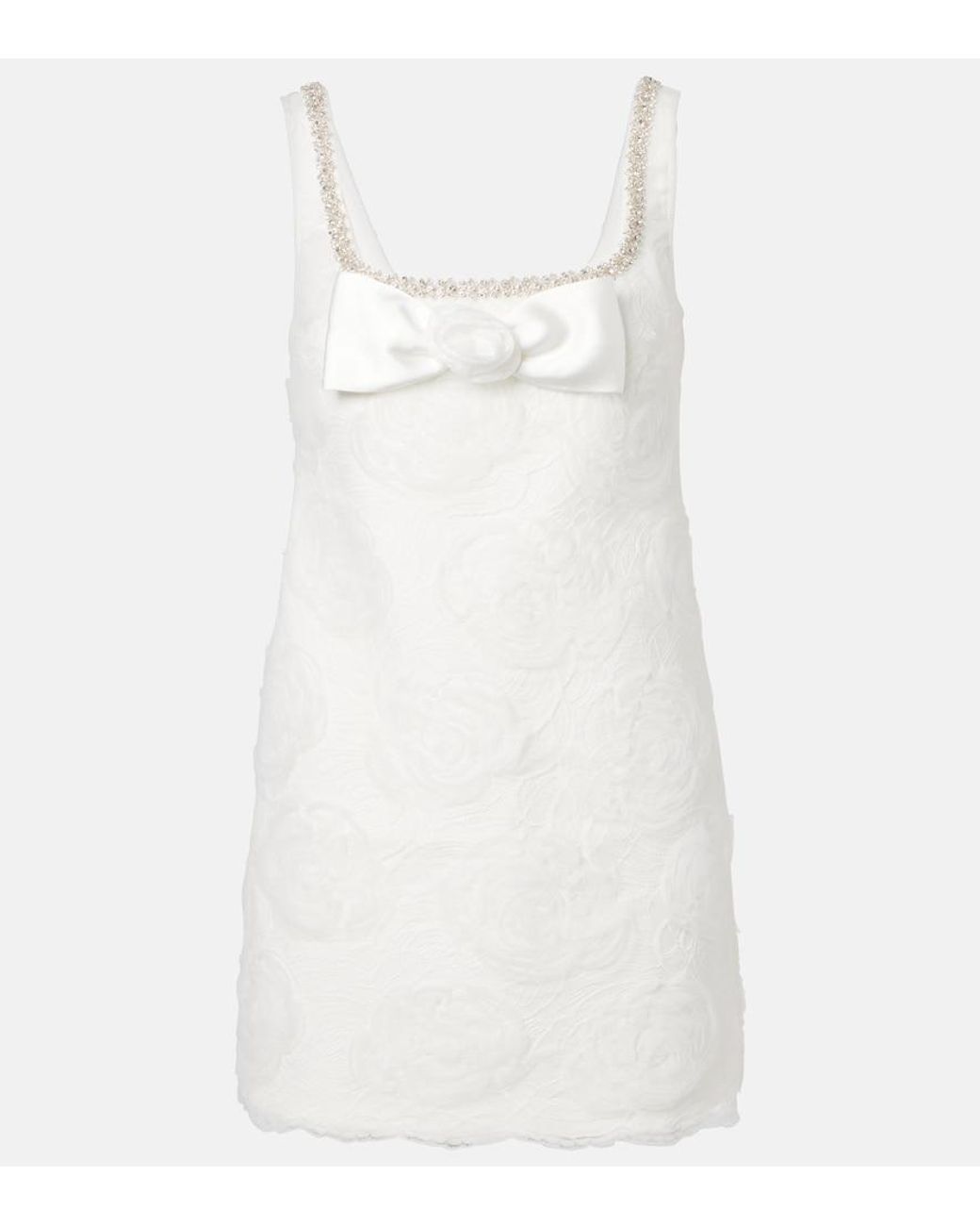 Self-Portrait White Embellished Floral Tulle Minidress
