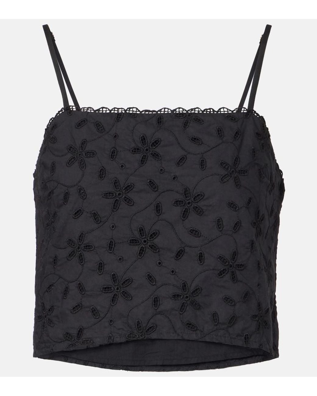 Posse Black Salma Embroidered Cropped Cotton Top