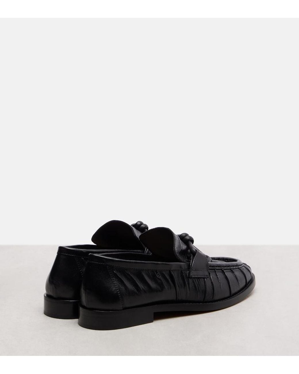 Bottega Veneta Black Astaire Knotted Crinkled-Leather Loafers