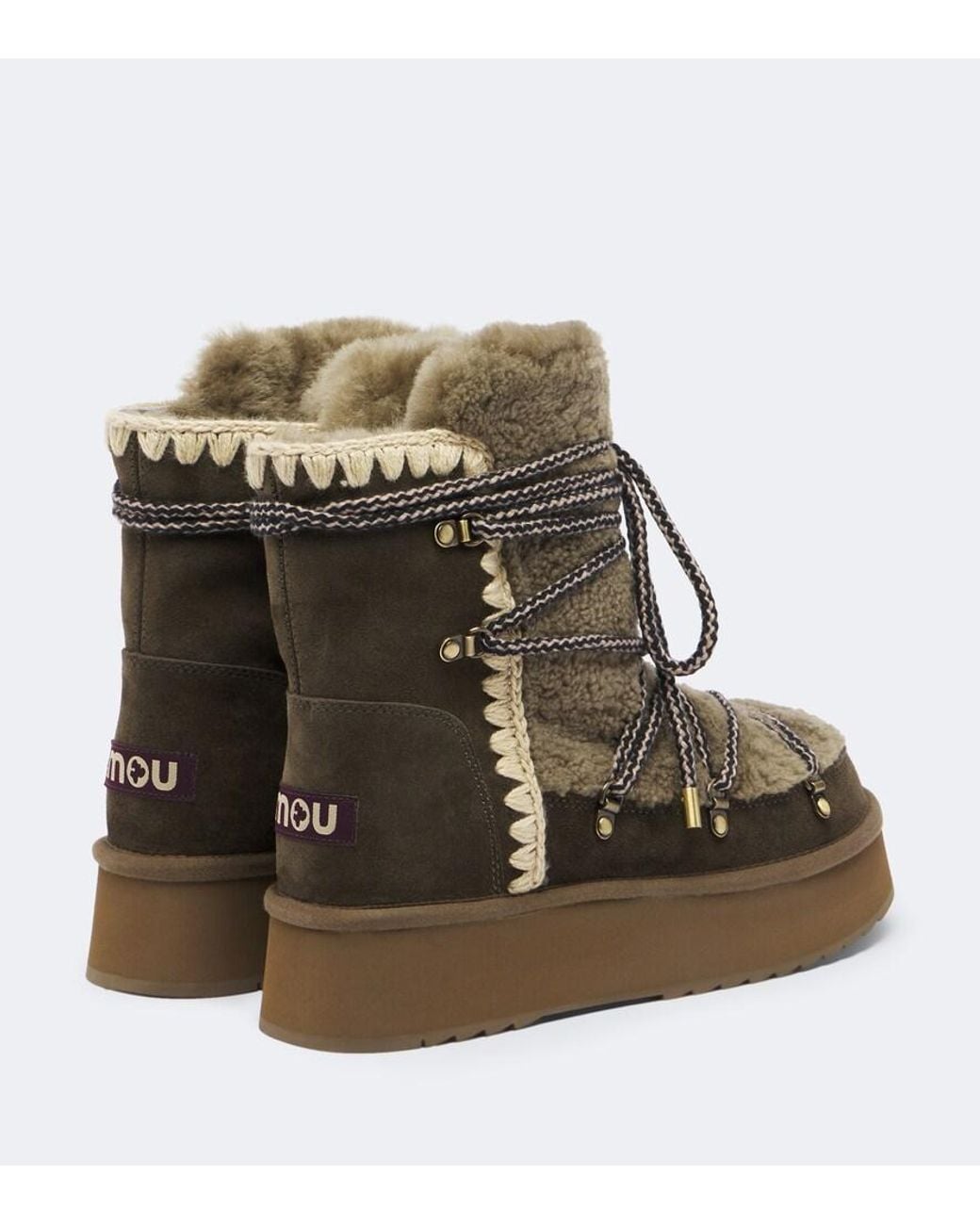 Mou Green Shearling And Suede Ankle Boots