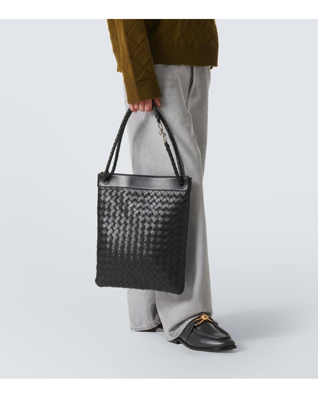 Bottega Veneta Tote Bag Flat Andiamo Aus Leder in Black für Herren