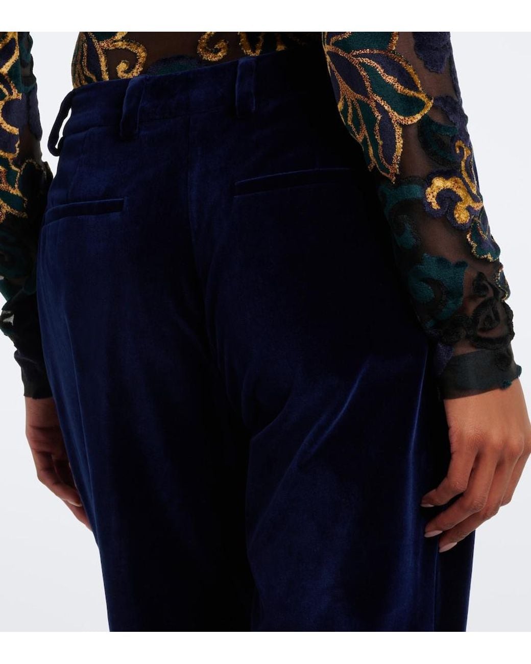 Etro Blue Cotton Velvet Flared Pants