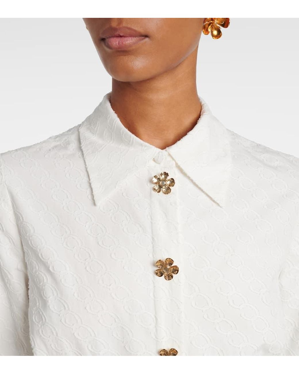 Oscar de la Renta White Belted Cotton Poplin Shirt Dress