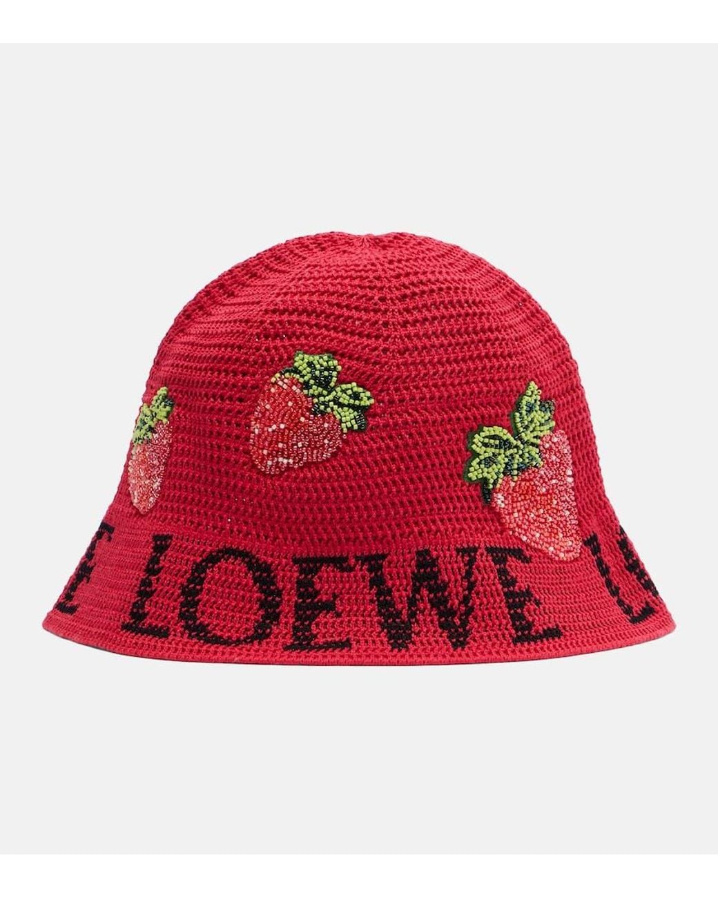 Loewe Red Paula's Ibiza Crochet Cotton Bucket Hat