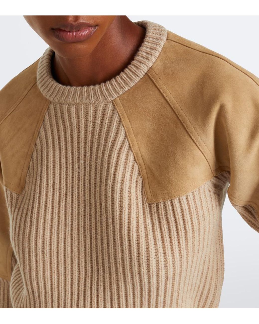 Max Mara Natural Suede-Paneled Wool And Cashmere Sweater
