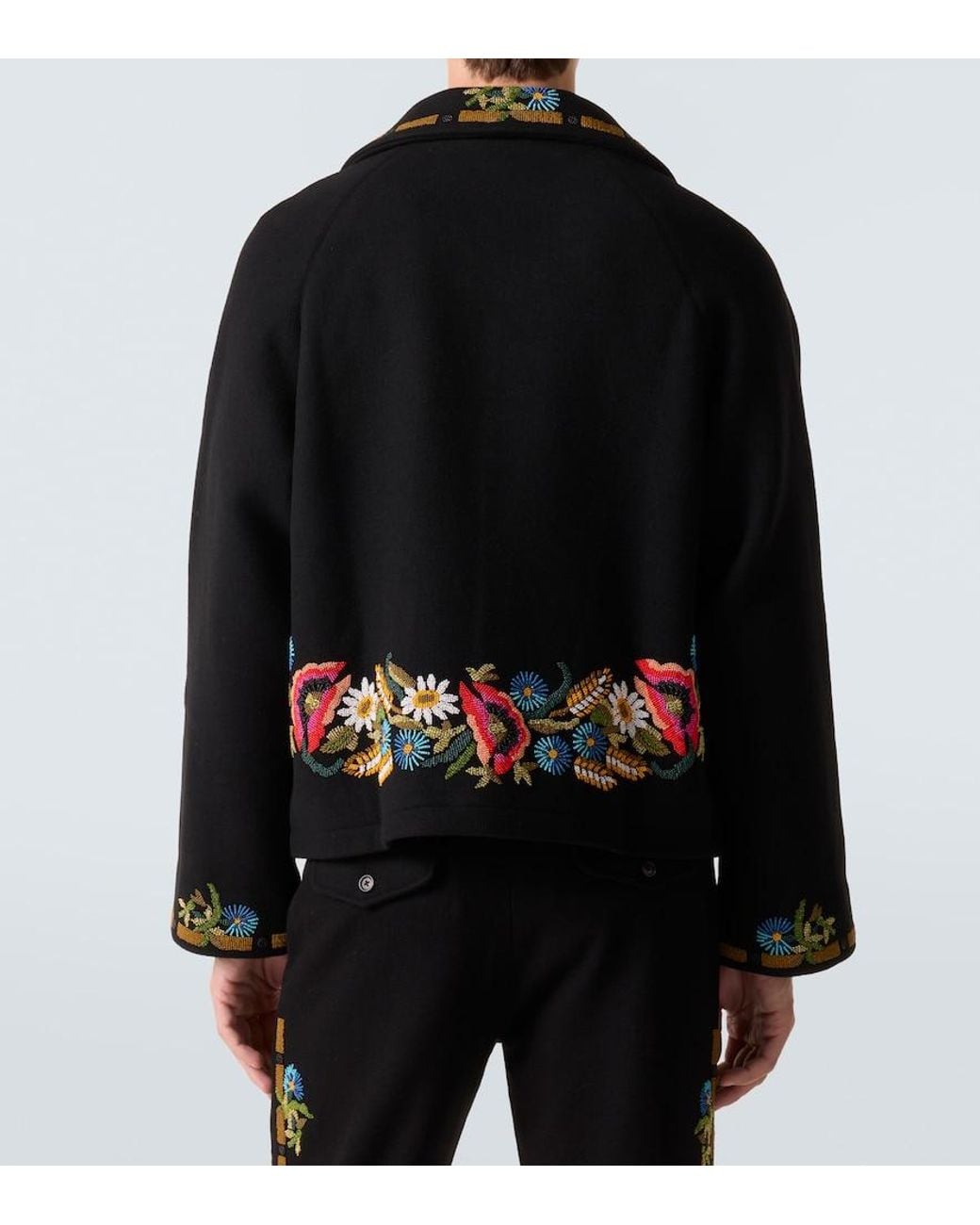 Bode Black Beaded Aquitaine Embellished Wool Jacket for men
