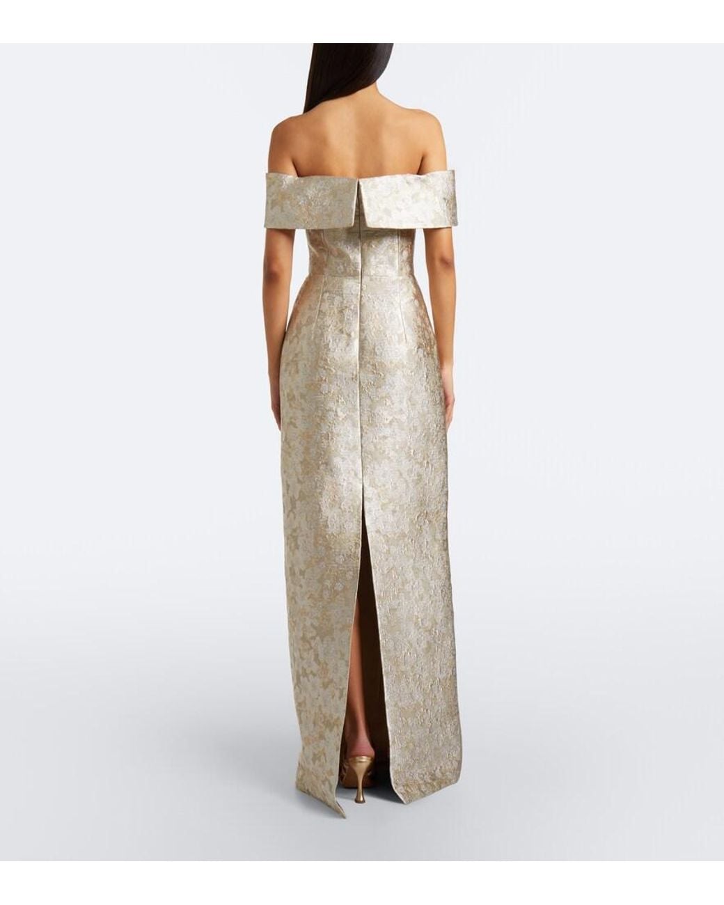 Markarian Natural Clover Floral Brocade Bustier Gown
