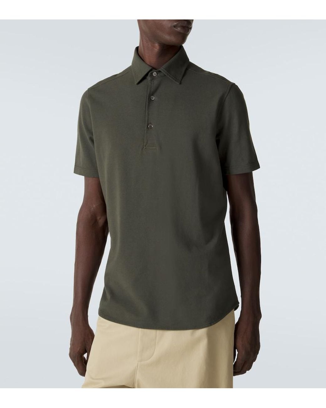 Loro Piana Green Brenna Cotton Pique Polo Shirt for men