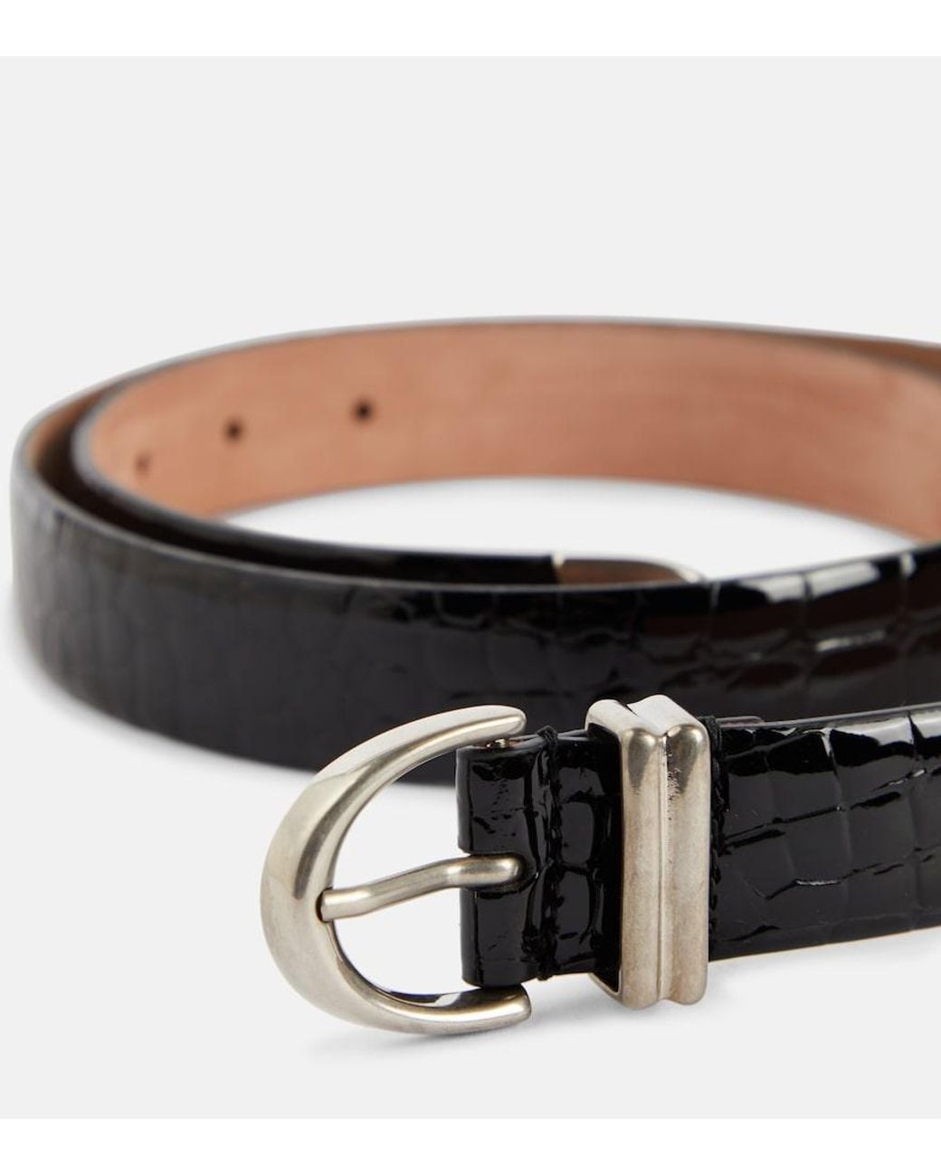 Khaite Black Bambi Croc-Effect Patent Leather Belt