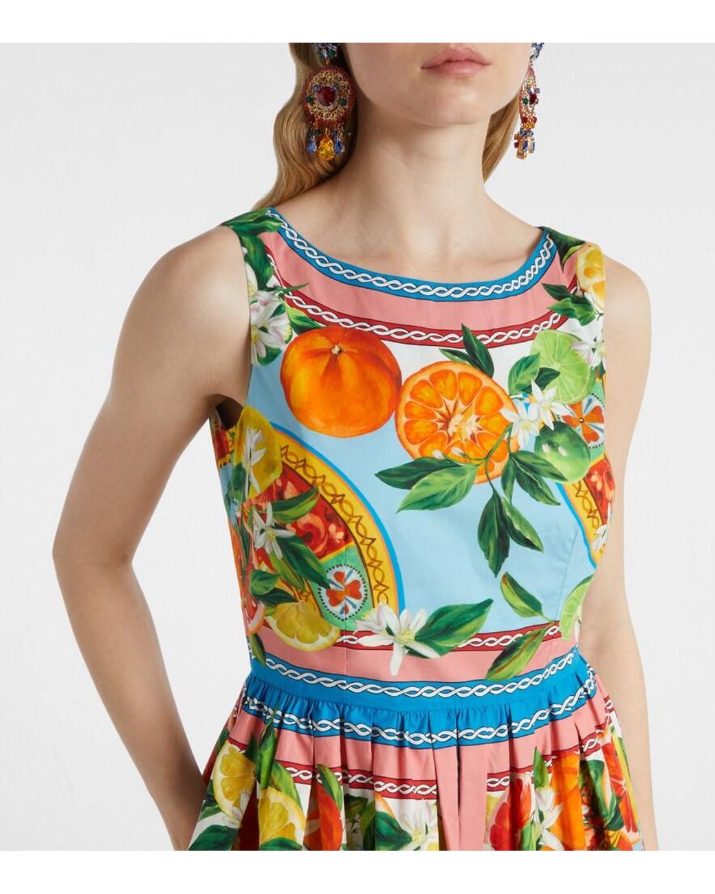 Dolce & Gabbana White Taormina Printed Cotton Midi Dress