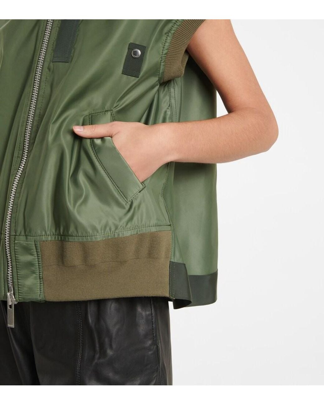 Sacai Green Nylon Twill Vest In Khaki