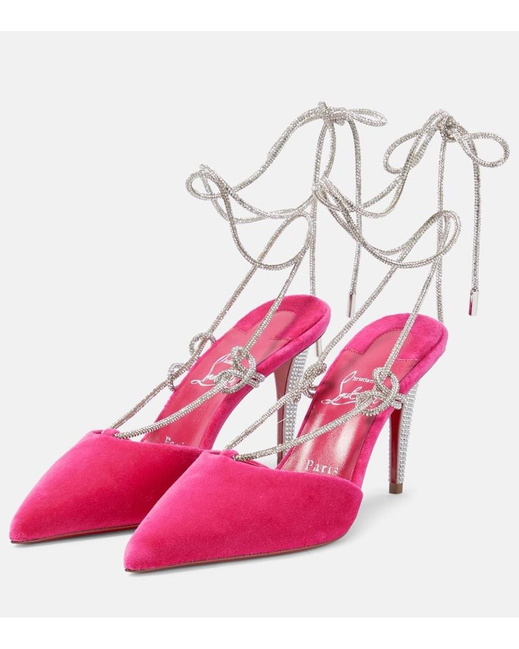 Christian Louboutin Pink Astrid Lace Strass 85 Velvet Pumps
