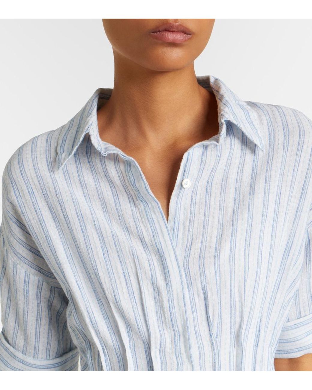 Velvet White Saron Striped Cotton And Linen Shirt Dress