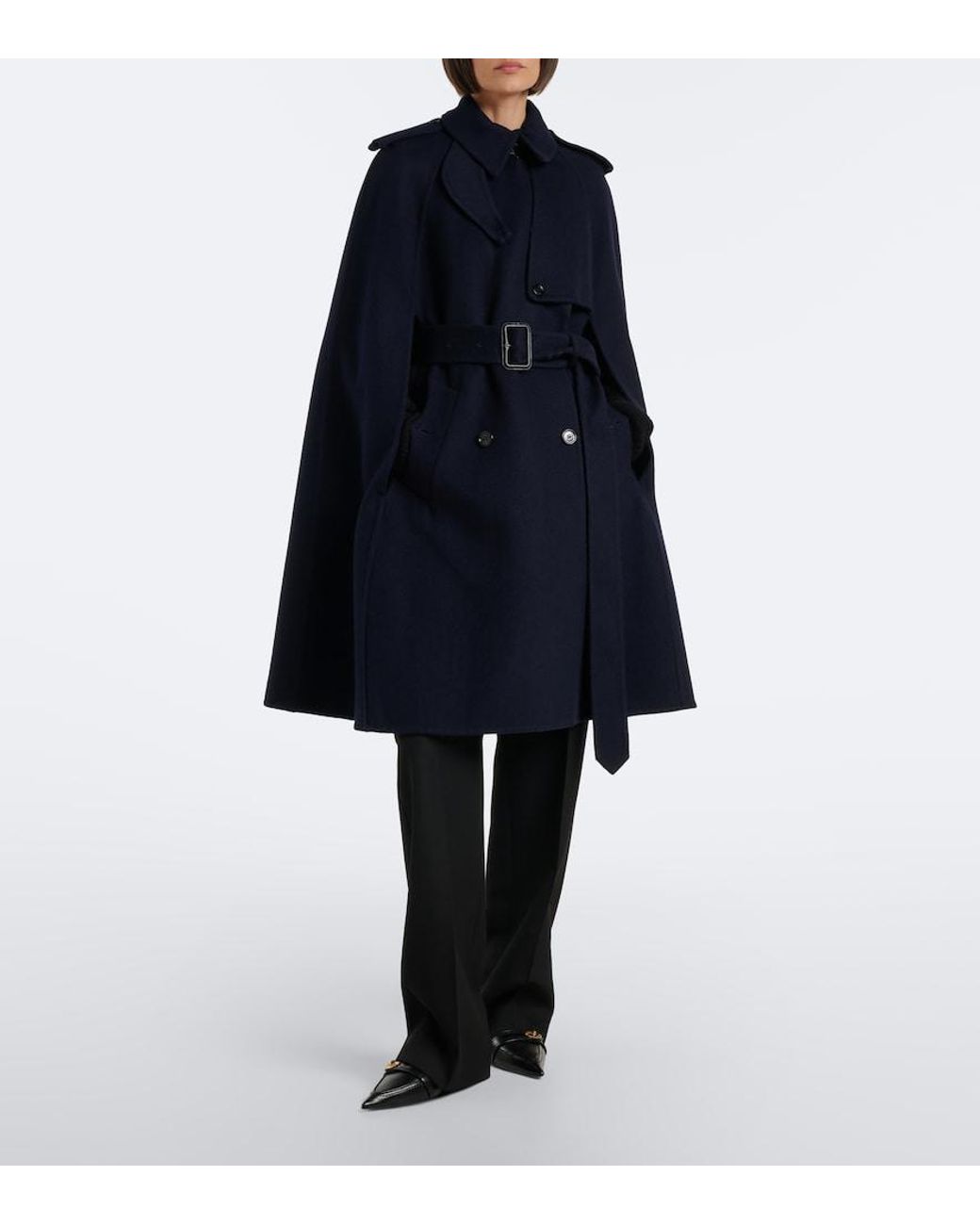 Burberry Blue Check Belted Wool Cape