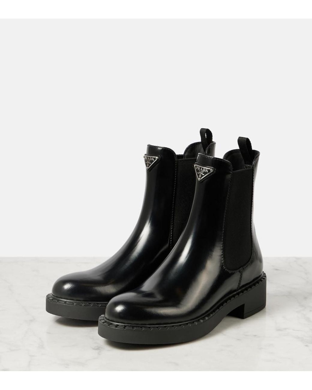 Prada Black Chelsea Boots Aus Leder