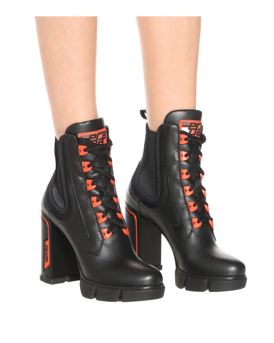 Prada Leather Ankle Boots in Black Orange (Black) | Lyst