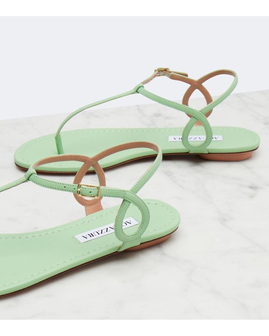Aquazzura Green Almost Bare Leather Thong Sandals