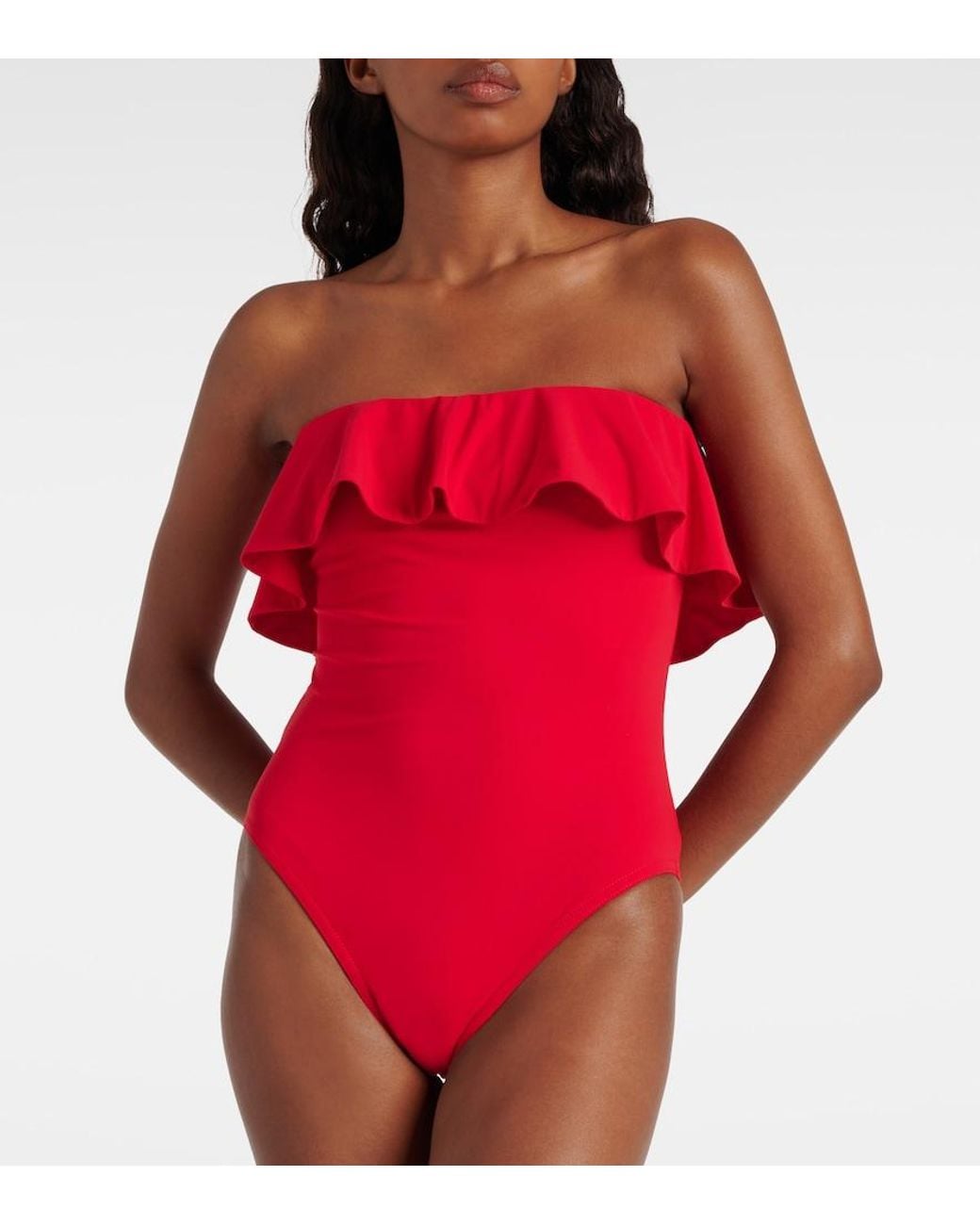 Karla Colletto Red Ruffled Bandeau Swimsuit