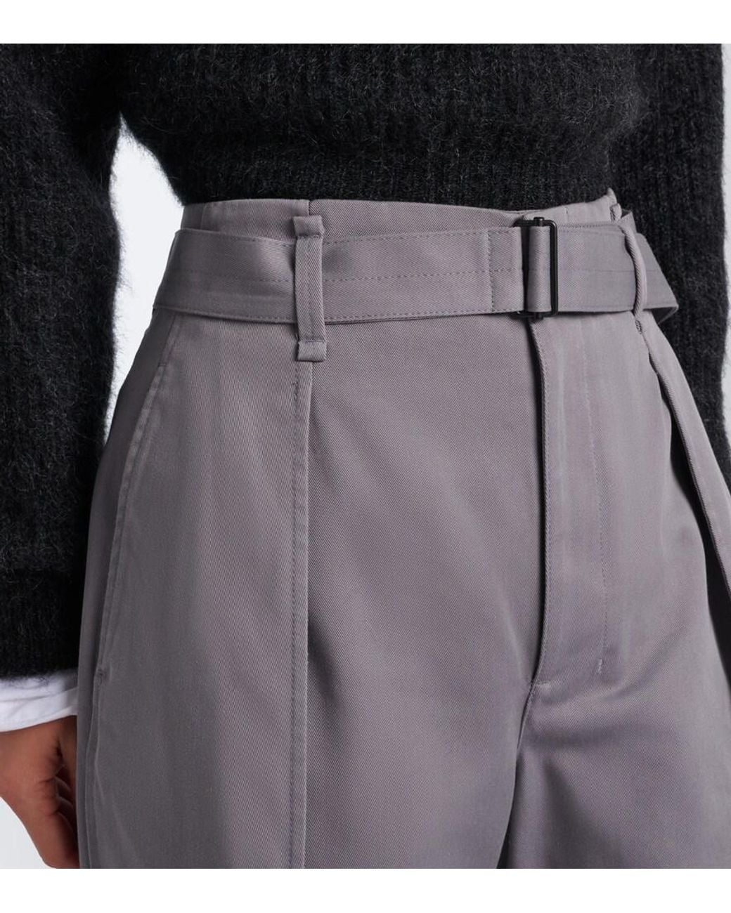 Lemaire Gray Belted Twill Wide-Leg Pants