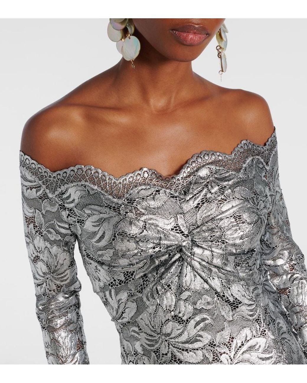 Rabanne Gray Metallic-Effect Lace Maxi Dress