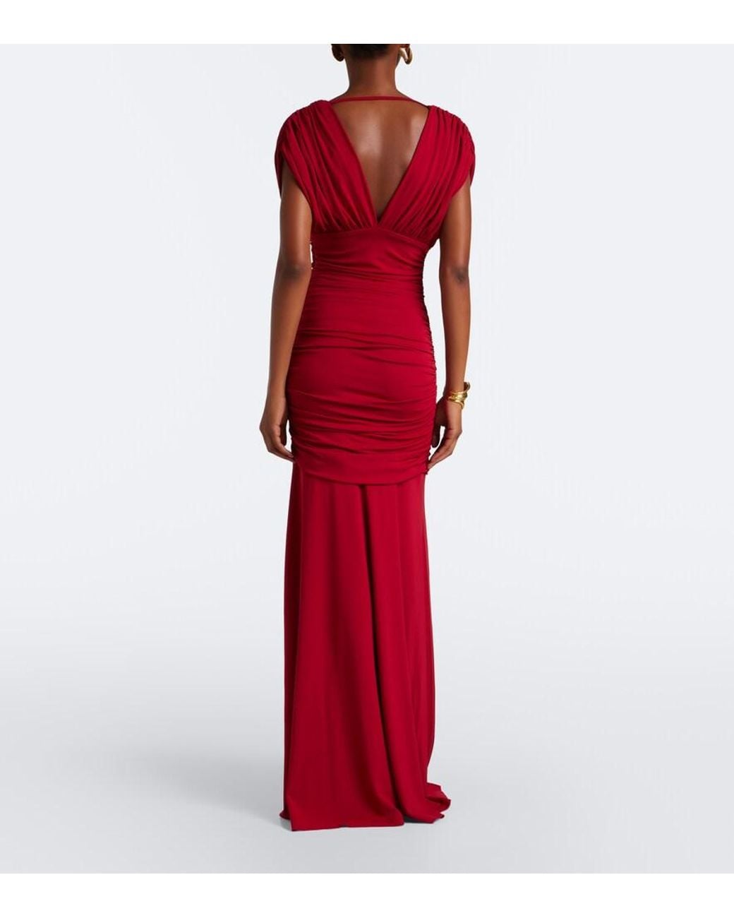 Jonathan Simkhai Red Norvelle Draped Open-Back Gown